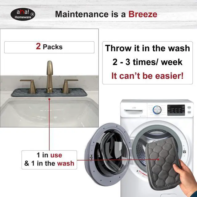 Alt view image 5 of 6 - Bathroom Sink Splash Guard 3-Round-Hole : Faucet Mat for Bathroom Sink 3 Holes (Gray & Gray)