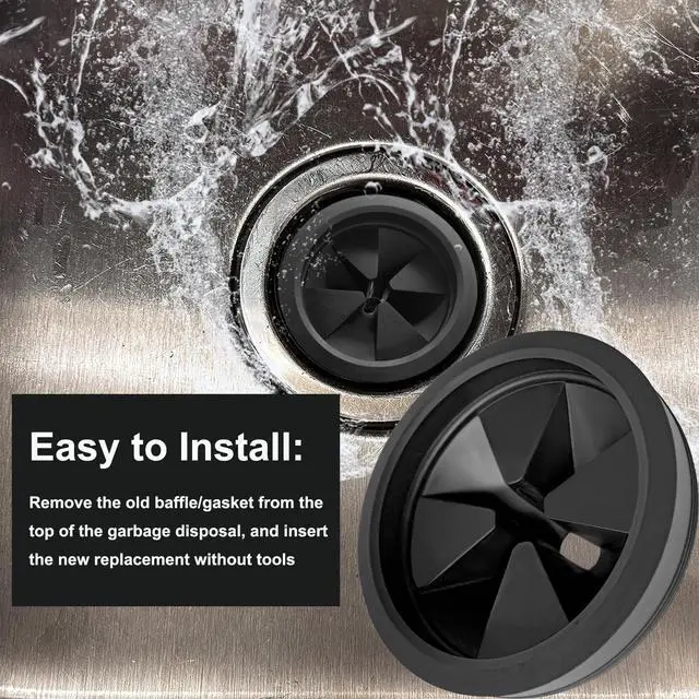 Alt view image 5 of 7 - 3 1/8 Inch Garbage Disposal Sink Baffle Splash Guard, Quiet Collar, Black Rubber, Perfect Fit for Insinkerator, Moen, Waste King, GE Disposer