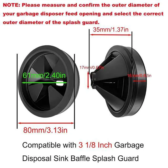 Alt view image 2 of 7 - 3 1/8 Inch Garbage Disposal Sink Baffle Splash Guard, Quiet Collar, Black Rubber, Perfect Fit for Insinkerator, Moen, Waste King, GE Disposer