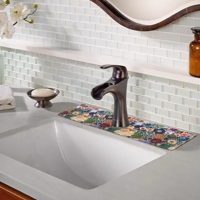 Alt view image 2 of 7 - Sink Faucet Absorbing Mat, 2 Pack Drying Mat Around Faucet Sink Splash Guard Behind Faucet Sinkmat For Kitchen Bathroom Island Rv 24 * 5.5 Inch (60 * 14 cm)