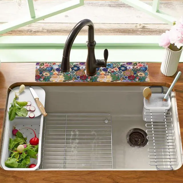 Alt view image 3 of 7 - Sink Faucet Absorbing Mat, 2 Pack Drying Mat Around Faucet Sink Splash Guard Behind Faucet Sinkmat For Kitchen Bathroom Island Rv 24 * 5.5 Inch (60 * 14 cm)