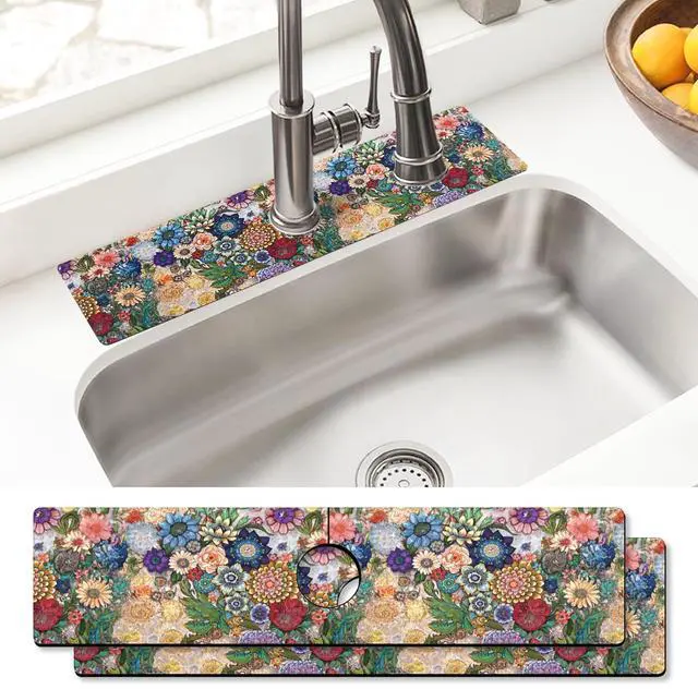 Main image of Sink Faucet Absorbing Mat, 2 Pack Drying Mat Around Faucet Sink Splash Guard Behind Faucet Sinkmat For Kitchen Bathroom Island Rv 24 * 5.5 Inch (60 * 14 cm)