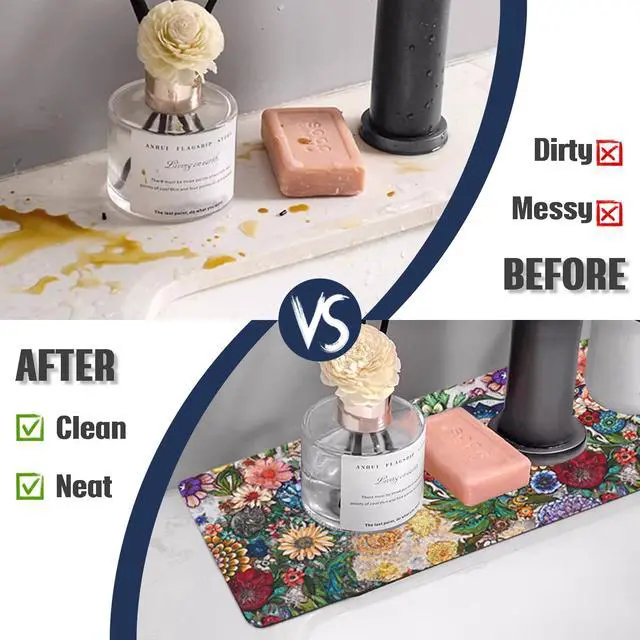 Alt view image 5 of 7 - Sink Faucet Absorbing Mat, 2 Pack Drying Mat Around Faucet Sink Splash Guard Behind Faucet Sinkmat For Kitchen Bathroom Island Rv 24 * 5.5 Inch (60 * 14 cm)