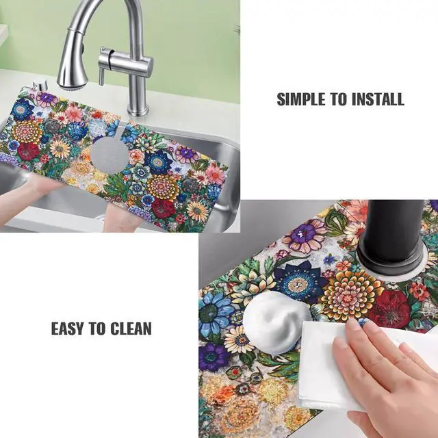 Alt view image 6 of 7 - Sink Faucet Absorbing Mat, 2 Pack Drying Mat Around Faucet Sink Splash Guard Behind Faucet Sinkmat For Kitchen Bathroom Island Rv 24 * 5.5 Inch (60 * 14 cm)