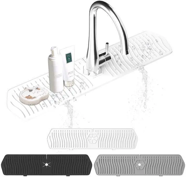 Main image of Kitchen Sink Splash Guard-24 x 5.8'' Ultrathin Silicone Sink Mat Splash Guard fit for Countertop, Bathroom,Farmhouse,RV (White)