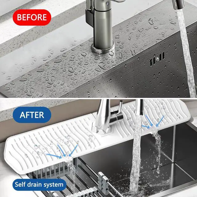 Alt view image 4 of 7 - Kitchen Sink Splash Guard-24 x 5.8'' Ultrathin Silicone Sink Mat Splash Guard fit for Countertop, Bathroom,Farmhouse,RV (White)