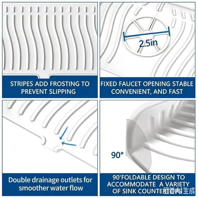 Alt view image 3 of 7 - Kitchen Sink Splash Guard-24 x 5.8'' Ultrathin Silicone Sink Mat Splash Guard fit for Countertop, Bathroom,Farmhouse,RV (White)