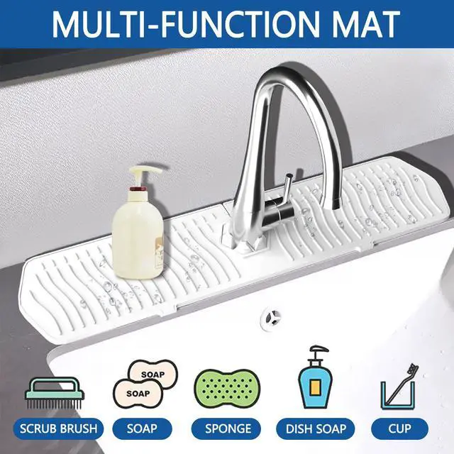 Alt view image 5 of 7 - Kitchen Sink Splash Guard-24 x 5.8'' Ultrathin Silicone Sink Mat Splash Guard fit for Countertop, Bathroom,Farmhouse,RV (White)