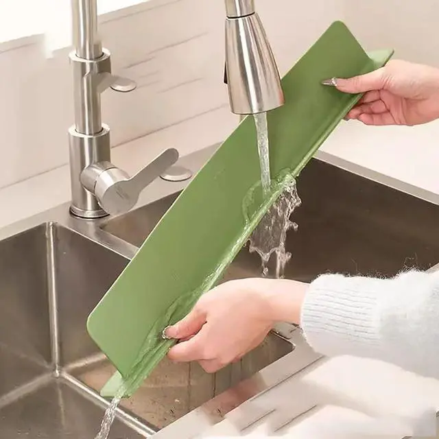 Alt view image 4 of 5 - Washbasin Water Blocking Board, 16.5 Inch x 2.56 Inch x 1.9 Inch Green Silicone Splash Guard for Home (green)
