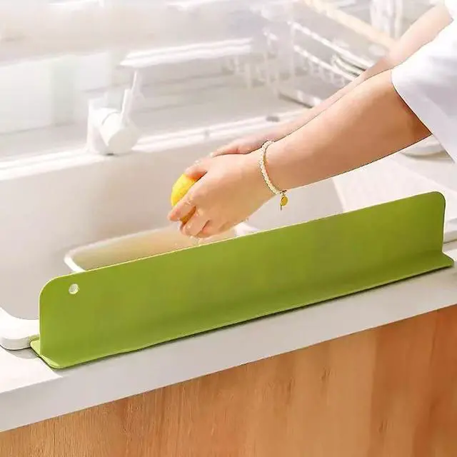 Alt view image 5 of 5 - Washbasin Water Blocking Board, 16.5 Inch x 2.56 Inch x 1.9 Inch Green Silicone Splash Guard for Home (green)
