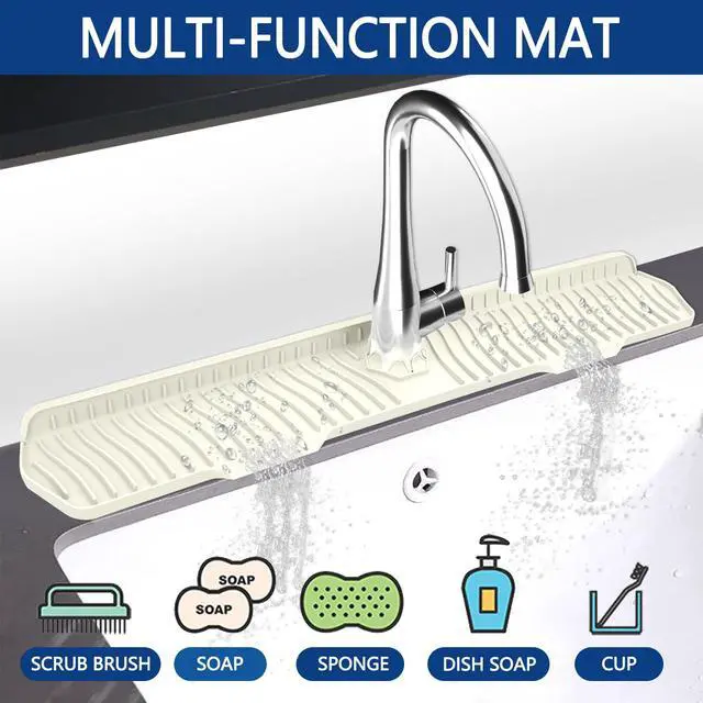 Alt view image 3 of 7 - Kitchen Sink Splash Guard Gen2-30" x 6'' Silicone Sink Mat Splash Guard fit for Countertop, Bathroom,Farmhouse,RV (off white)