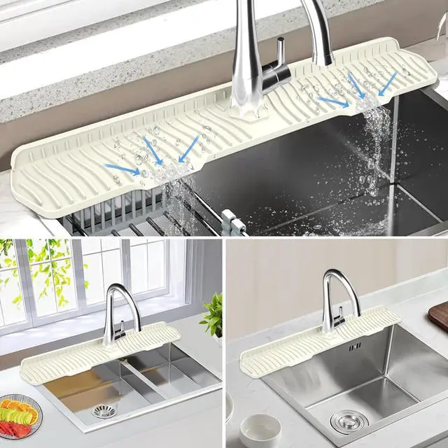 Alt view image 4 of 7 - Kitchen Sink Splash Guard Gen2-30" x 6'' Silicone Sink Mat Splash Guard fit for Countertop, Bathroom,Farmhouse,RV (off white)