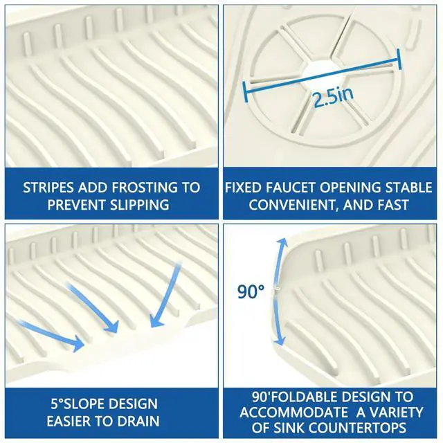 Alt view image 7 of 7 - Kitchen Sink Splash Guard Gen2-30" x 6'' Silicone Sink Mat Splash Guard fit for Countertop, Bathroom,Farmhouse,RV (off white)