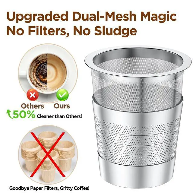 Alt view image 3 of 7 - Reusable K Cups for Keurig: NO Grit Stainless Steel Coffee Pod for Keurig 1.0 Coffee Machine - Dual-Mesh Filter for Richer Coffee Tea,BPA Free, No Plastic,Easy to Clean,Scoop & Brush (2 Pack)