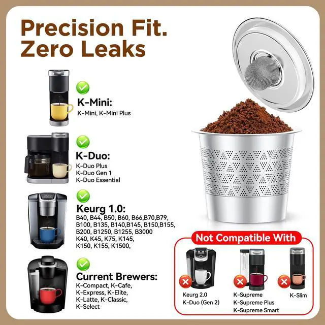 Alt view image 4 of 7 - Reusable K Cups for Keurig: NO Grit Stainless Steel Coffee Pod for Keurig 1.0 Coffee Machine - Dual-Mesh Filter for Richer Coffee Tea,BPA Free, No Plastic,Easy to Clean,Scoop & Brush (2 Pack)