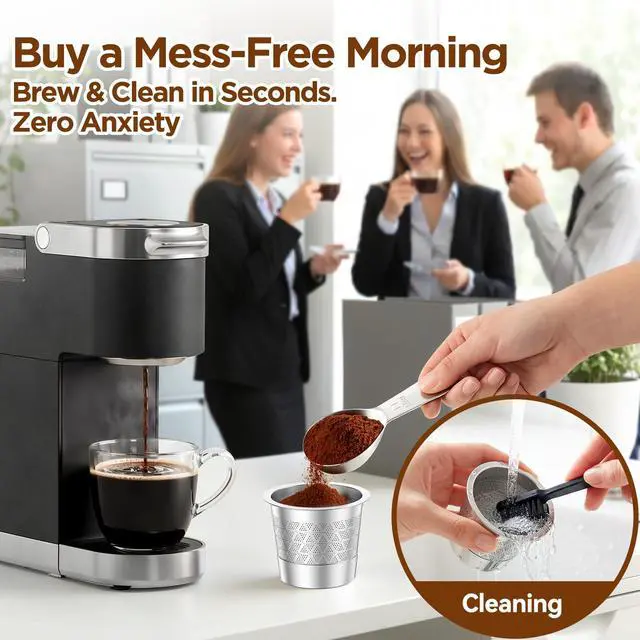 Alt view image 7 of 7 - Reusable K Cups for Keurig: NO Grit Stainless Steel Coffee Pod for Keurig 1.0 Coffee Machine - Dual-Mesh Filter for Richer Coffee Tea,BPA Free, No Plastic,Easy to Clean,Scoop & Brush (2 Pack)