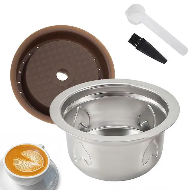 Main image of Refillable Coffee Capsule : Compatible with Nespresso Vertuo Coffee Capsules, 230ml Stainless Steel Reusable Coffee Pod Kit with 1 Silicone Lid, 1 Spoon, 1 Brush