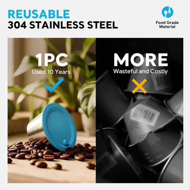 Alt view image 6 of 7 - Reusable Coffee Capsule for Dolce Gusto, Refillable Stainless Steel Coffee Capsule Filter Cup Food Grade Silicone Lids Compatible with Piccolo Xs, Genio S, Edg 305 Mini Me, Edg 606