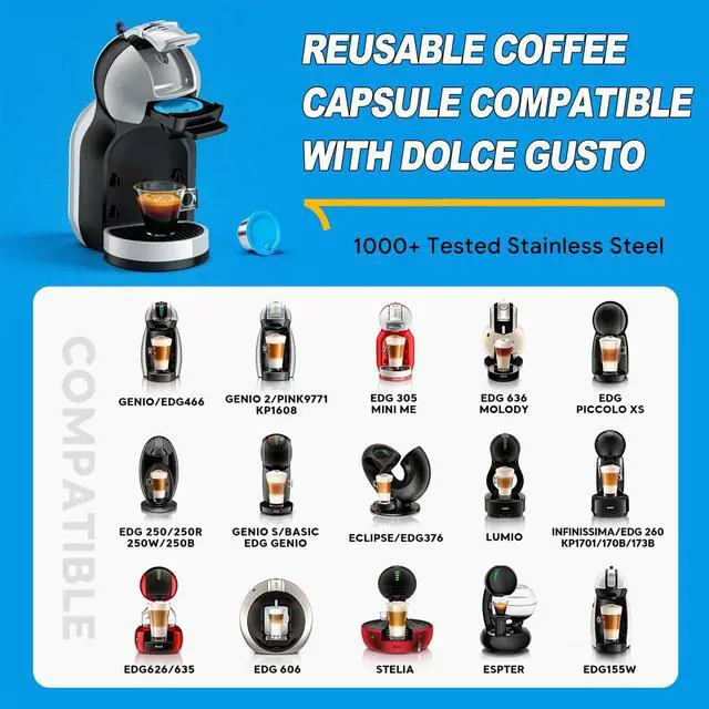 Alt view image 4 of 7 - Reusable Coffee Capsule for Dolce Gusto, Refillable Stainless Steel Coffee Capsule Filter Cup Food Grade Silicone Lids Compatible with Piccolo Xs, Genio S, Edg 305 Mini Me, Edg 606