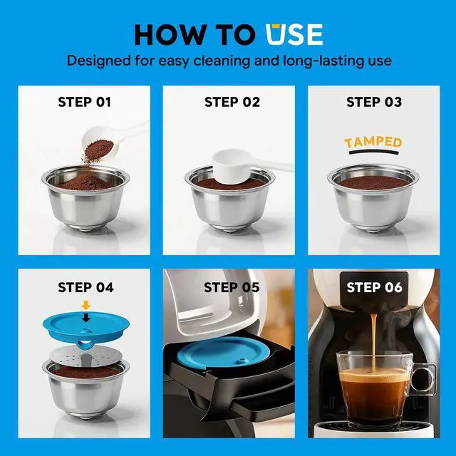 Alt view image 2 of 7 - Reusable Coffee Capsule for Dolce Gusto, Refillable Stainless Steel Coffee Capsule Filter Cup Food Grade Silicone Lids Compatible with Piccolo Xs, Genio S, Edg 305 Mini Me, Edg 606
