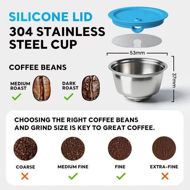 Alt view image 3 of 7 - Reusable Coffee Capsule for Dolce Gusto, Refillable Stainless Steel Coffee Capsule Filter Cup Food Grade Silicone Lids Compatible with Piccolo Xs, Genio S, Edg 305 Mini Me, Edg 606