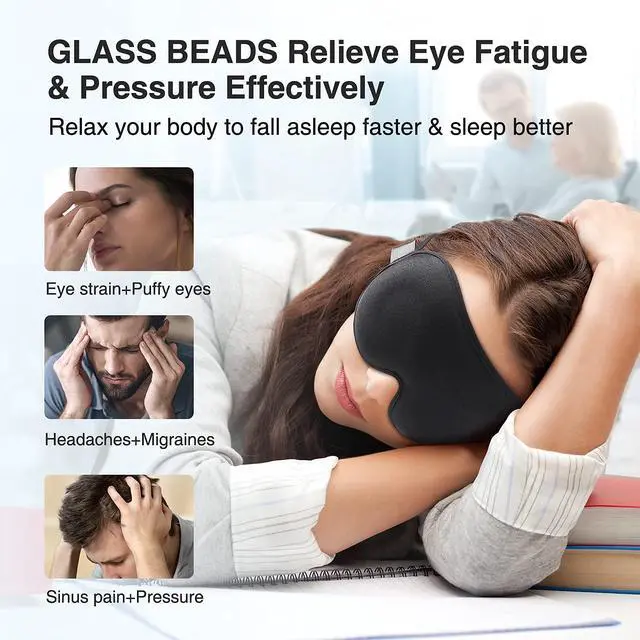 Alt view image 3 of 7 - Weighted Sleep Mask for Women Men, 3D Light Blocking Eye Mask, Black