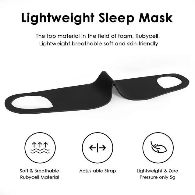 Alt view image 2 of 7 - Zero Pressure Sleep Mask - Lightweight Breathable Blockout Eye Mask for Sleeping with Ear Hanging Elastic Strap for All Sleep Positions Men Women Soft and Comfortable Black Eye Blinder Travel