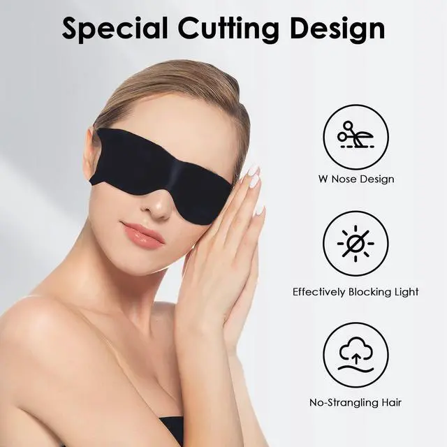 Alt view image 4 of 7 - Zero Pressure Sleep Mask - Lightweight Breathable Blockout Eye Mask for Sleeping with Ear Hanging Elastic Strap for All Sleep Positions Men Women Soft and Comfortable Black Eye Blinder Travel