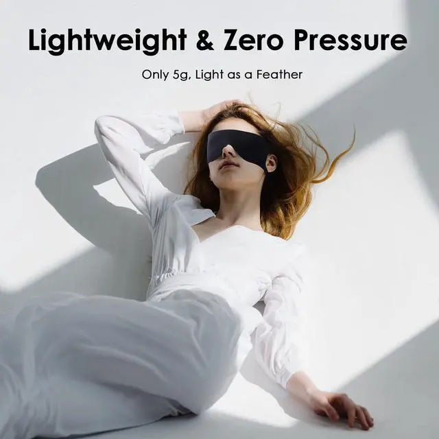 Alt view image 5 of 7 - Zero Pressure Sleep Mask - Lightweight Breathable Blockout Eye Mask for Sleeping with Ear Hanging Elastic Strap for All Sleep Positions Men Women Soft and Comfortable Black Eye Blinder Travel