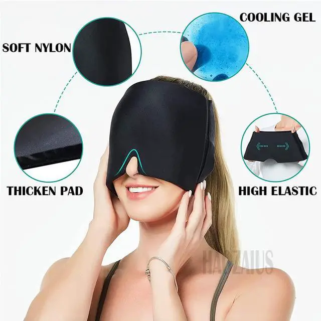 Alt view image 2 of 7 - Men Women Sleep Eye Mask Cooling Head Wrap for Sleeping, Micro Weighted Eyeshade Elastic Blackout Eye Cover Reusable Eye Blindfold Travel Eyeshade with Cooling/Heated Gel Pad