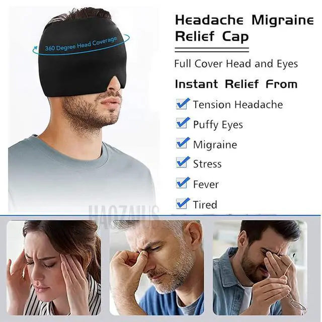 Alt view image 3 of 7 - Men Women Sleep Eye Mask Cooling Head Wrap for Sleeping, Micro Weighted Eyeshade Elastic Blackout Eye Cover Reusable Eye Blindfold Travel Eyeshade with Cooling/Heated Gel Pad