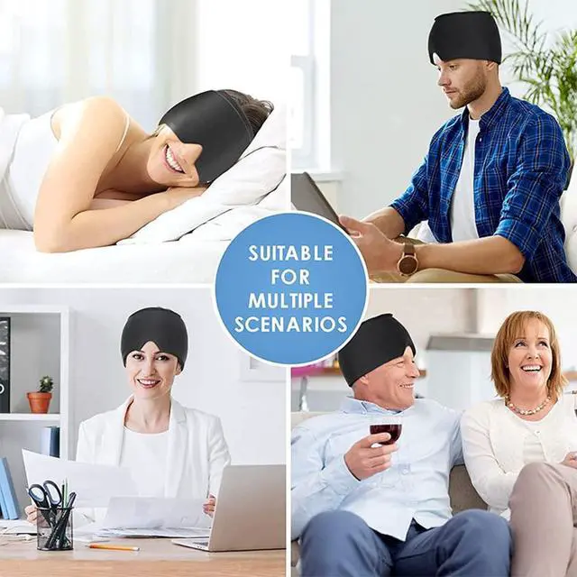 Alt view image 7 of 7 - Men Women Sleep Eye Mask Cooling Head Wrap for Sleeping, Micro Weighted Eyeshade Elastic Blackout Eye Cover Reusable Eye Blindfold Travel Eyeshade with Cooling/Heated Gel Pad