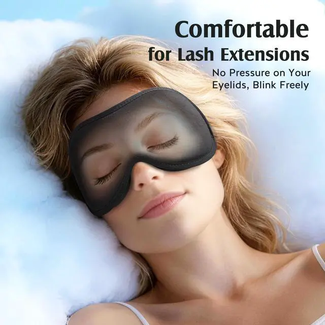 Alt view image 2 of 7 - Sleep Mask for Lash Extensions, Bamboo Viscose & 100% Blackout Eye Mask for Sleeping Women Men, Soft 3D Contoured Zero Eye Pressure Blindfold for Travel, Breathable & Adjustable Eye Cover, Black