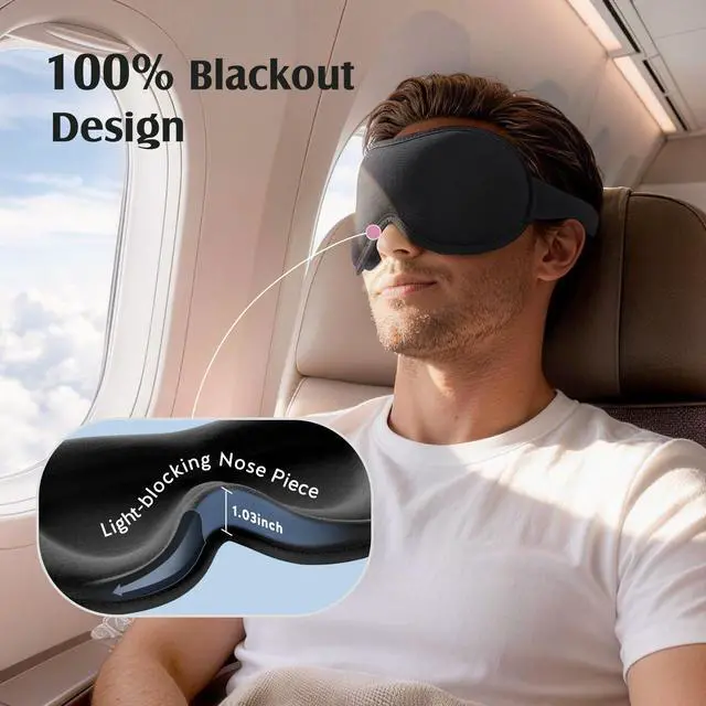 Alt view image 4 of 7 - Sleep Mask for Lash Extensions, Bamboo Viscose & 100% Blackout Eye Mask for Sleeping Women Men, Soft 3D Contoured Zero Eye Pressure Blindfold for Travel, Breathable & Adjustable Eye Cover, Black
