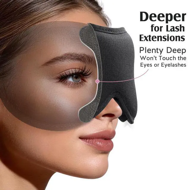 Alt view image 3 of 7 - Sleep Mask for Lash Extensions, Bamboo Viscose & 100% Blackout Eye Mask for Sleeping Women Men, Soft 3D Contoured Zero Eye Pressure Blindfold for Travel, Breathable & Adjustable Eye Cover, Black