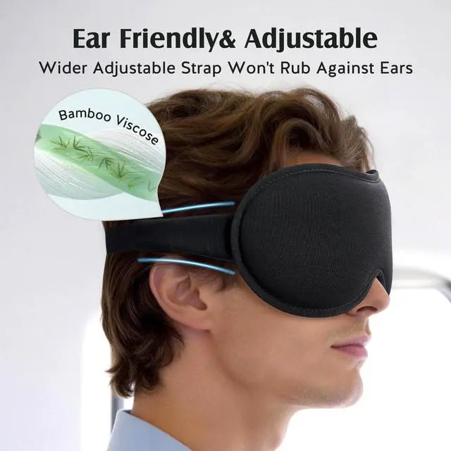 Alt view image 7 of 7 - Sleep Mask for Lash Extensions, Bamboo Viscose & 100% Blackout Eye Mask for Sleeping Women Men, Soft 3D Contoured Zero Eye Pressure Blindfold for Travel, Breathable & Adjustable Eye Cover, Black