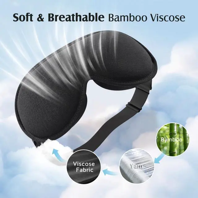 Alt view image 5 of 7 - Sleep Mask for Lash Extensions, Bamboo Viscose & 100% Blackout Eye Mask for Sleeping Women Men, Soft 3D Contoured Zero Eye Pressure Blindfold for Travel, Breathable & Adjustable Eye Cover, Black