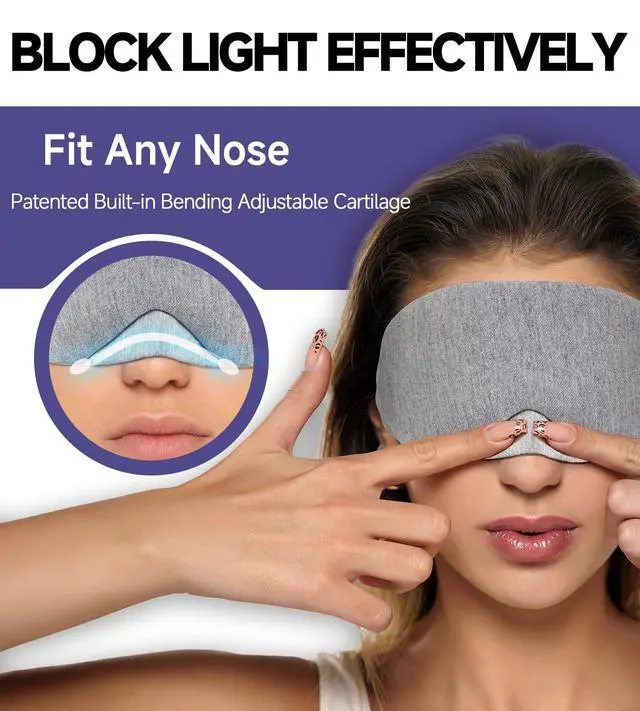 Alt view image 2 of 7 - Cotton Sleep Eye Mask, Light Blocking with Adjustable Nose Bridge