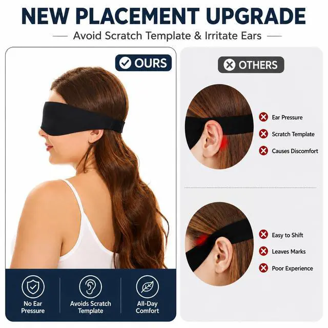 Alt view image 3 of 7 - Sleep Mask for Side Sleepers Patented Design, Cup-Shaped and Extra-Soft, 100 Blackout Eye Mask Shades Cover for Men and Women Home or Travel, Machine Washable, Black