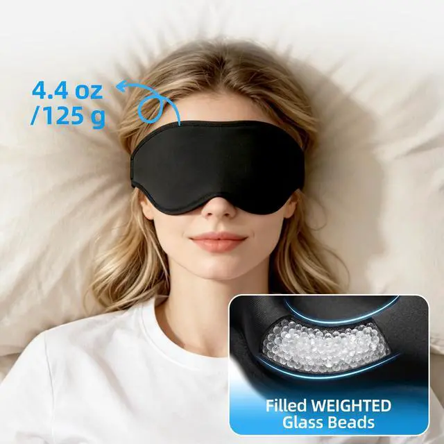 Alt view image 2 of 7 - Weighted Sleep Mask for Sleeping-100% Blackout 3D Eye Mask Cover for Women & Men-Gentle Pressure for Lash Extensions-Zero Pressure Comfort Adjustable Strap-Travel, Meditation-(Black)