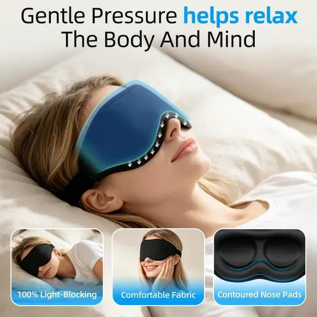 Alt view image 3 of 7 - Weighted Sleep Mask for Sleeping-100% Blackout 3D Eye Mask Cover for Women & Men-Gentle Pressure for Lash Extensions-Zero Pressure Comfort Adjustable Strap-Travel, Meditation-(Black)
