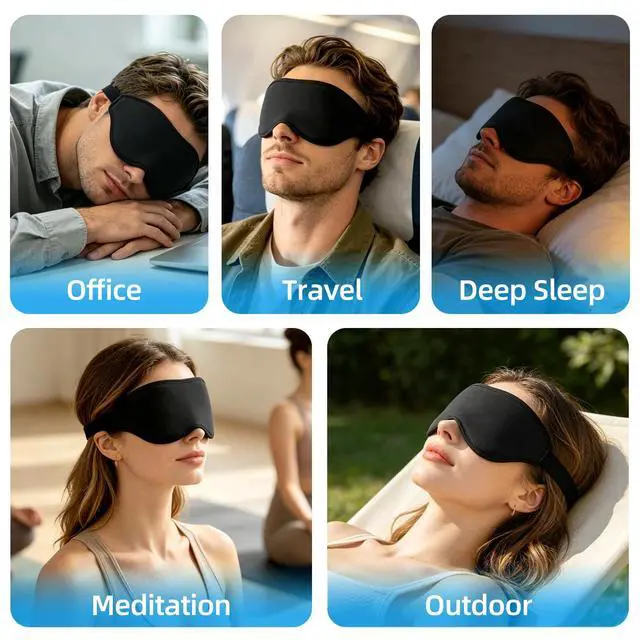 Alt view image 6 of 7 - Weighted Sleep Mask for Sleeping-100% Blackout 3D Eye Mask Cover for Women & Men-Gentle Pressure for Lash Extensions-Zero Pressure Comfort Adjustable Strap-Travel, Meditation-(Black)