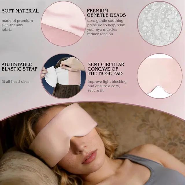 Alt view image 3 of 7 - Weighted Sleep Mask for Side Sleepers, 100% Blackout Eye Mask for Sleeping with Adjustable Strap, Dual-Sided Cooling Silk & Warm Cotton Blindfold, Zero Pressure Eye Cover for Travel, Nap & Yoga