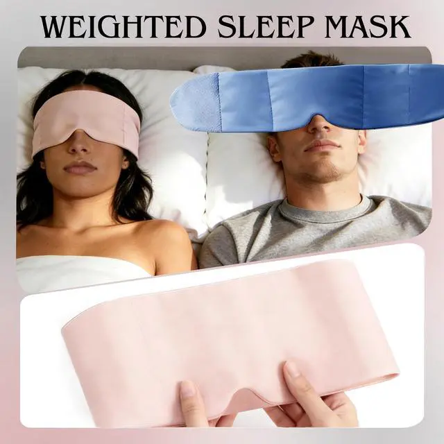 Alt view image 4 of 7 - Weighted Sleep Mask for Side Sleepers, 100% Blackout Eye Mask for Sleeping with Adjustable Strap, Dual-Sided Cooling Silk & Warm Cotton Blindfold, Zero Pressure Eye Cover for Travel, Nap & Yoga