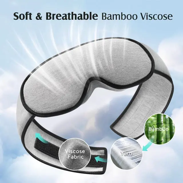 Alt view image 3 of 7 - Sleep Mask for Side Sleepers Women Men, Soft & Breathable Bamboo Viscose Eye Mask for Sleeping, 100% Blackout 3D Eye Cover, Wider Adjustable Hook & Loop Straps for Ultra Comfort, Light Gray