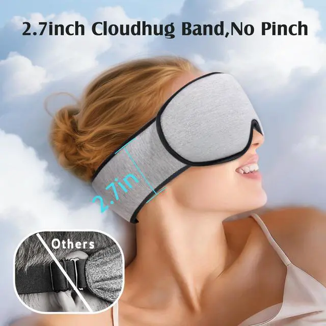 Alt view image 4 of 7 - Sleep Mask for Side Sleepers Women Men, Soft & Breathable Bamboo Viscose Eye Mask for Sleeping, 100% Blackout 3D Eye Cover, Wider Adjustable Hook & Loop Straps for Ultra Comfort, Light Gray