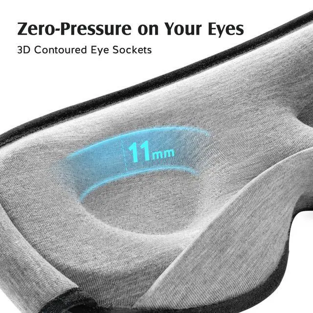 Alt view image 5 of 7 - Sleep Mask for Side Sleepers Women Men, Soft & Breathable Bamboo Viscose Eye Mask for Sleeping, 100% Blackout 3D Eye Cover, Wider Adjustable Hook & Loop Straps for Ultra Comfort, Light Gray