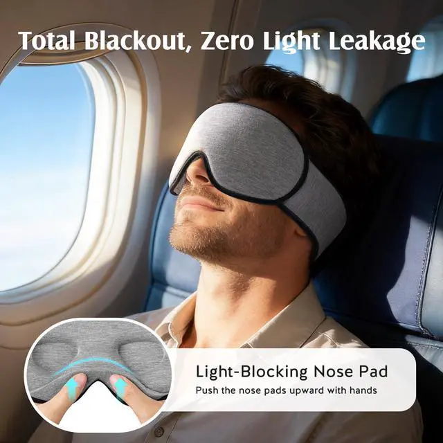 Alt view image 6 of 7 - Sleep Mask for Side Sleepers Women Men, Soft & Breathable Bamboo Viscose Eye Mask for Sleeping, 100% Blackout 3D Eye Cover, Wider Adjustable Hook & Loop Straps for Ultra Comfort, Light Gray