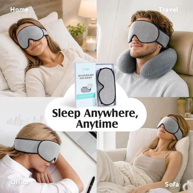 Alt view image 7 of 7 - Sleep Mask for Side Sleepers Women Men, Soft & Breathable Bamboo Viscose Eye Mask for Sleeping, 100% Blackout 3D Eye Cover, Wider Adjustable Hook & Loop Straps for Ultra Comfort, Light Gray
