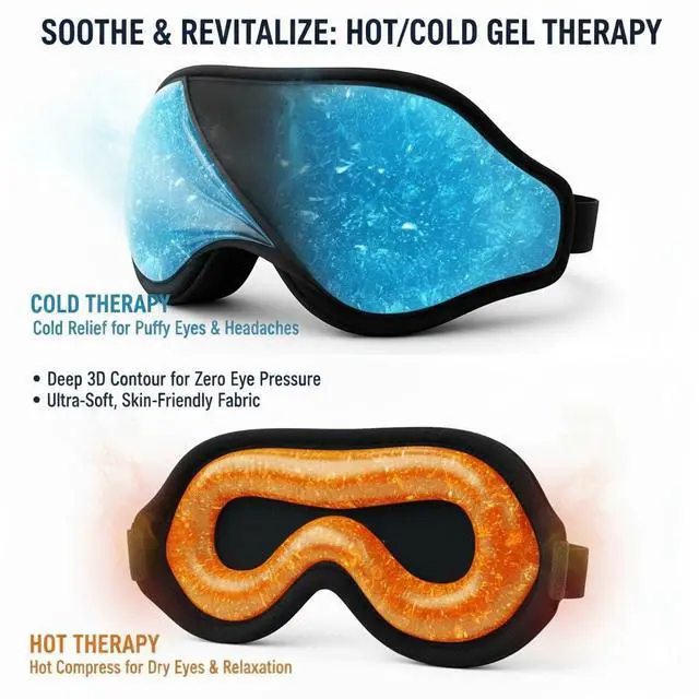 Alt view image 2 of 7 - 3D Zero-Pressure Sleep Mask with Cooling Gel | 100% Blackout Eye Cover for Puffy Eyes, Migraines & Dry Eyes | Hot & Cold Therapy for Deep Sleep & Relaxation